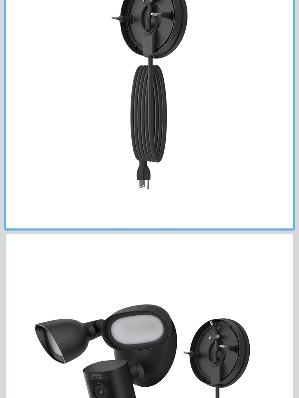 Ring Floodlight Camera Backplate with Black Power Cable